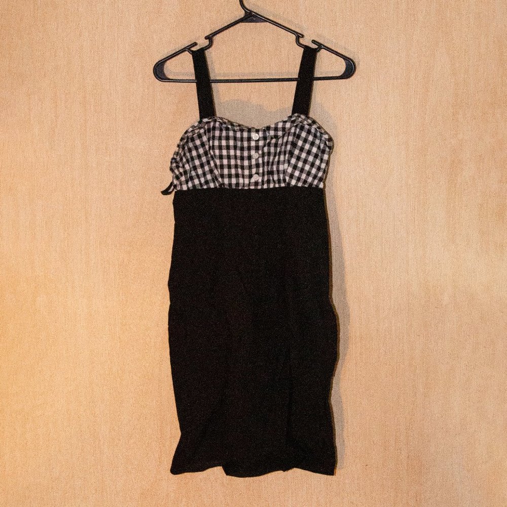 Joyce Leslie Black & White Gingham Print Sweetheart Wiggle Dress, Size Large GUC